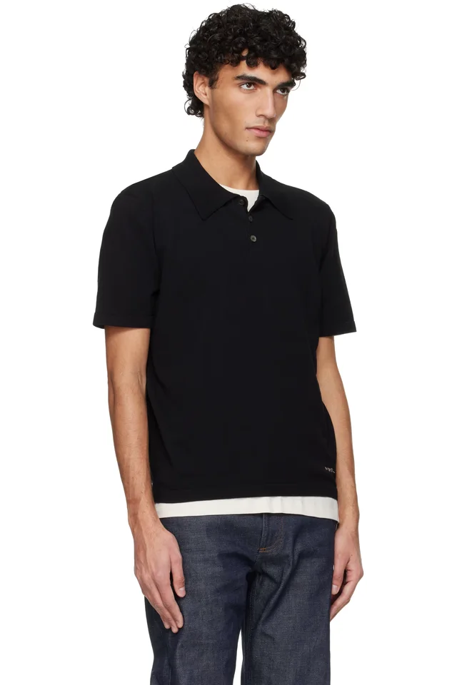A.P.C. Black Knit Polo, photo 2 of 4 from SSENSE