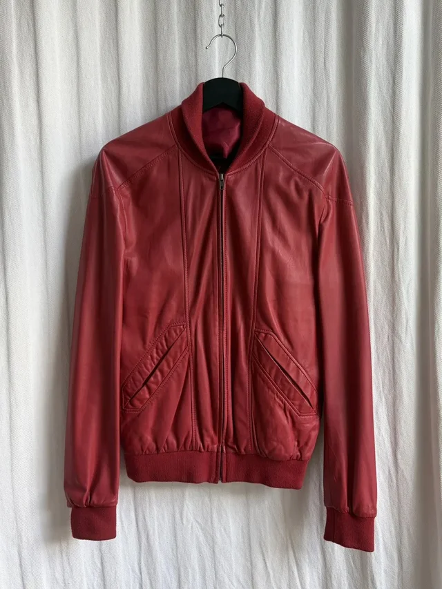 Maison Margiela Ss06 Red Leather Bomber Jacket from Grailed