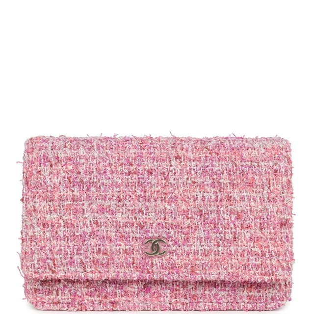Chanel Classic Wallet On Chain WOC Pink Multicolored Tweed Gold Hardware in Pink Tweed from Madison Avenue Couture