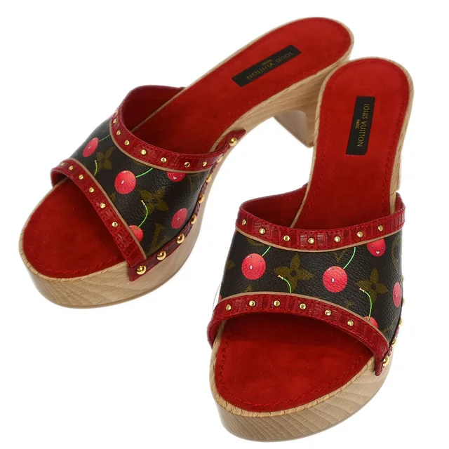 Louis Vuitton 2005 Monogram Cherry Mule Sandals Shoes #36 in Suede from AMORE Vintage Tokyo
