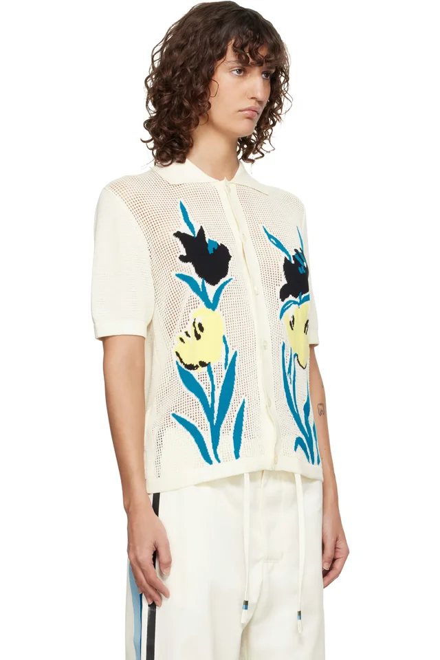 Marni Beige Polo-Collar & Flowers Shirt, photo 2 of 4 from SSENSE