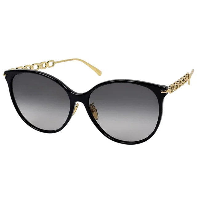 My LV Chain Two Cat Eye Sunglasses Eyewear Acetate Metal Black in Black from The Reluxe