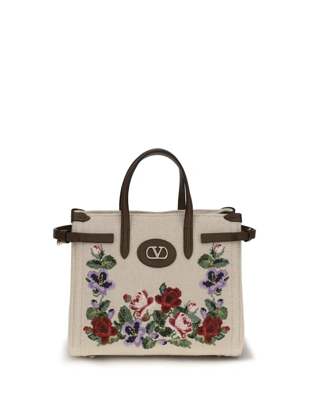 Valentino Garavani Antibes Top Handle Bag — Beige Linen in Beige Leather from HEWI