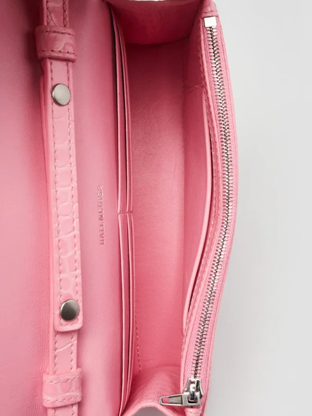 Balenciaga Pink Croc Embossed Leather Soft Hourglass Wallet On Chain Bag in Pink Crocodile from Yoogis, photo 8 of 12