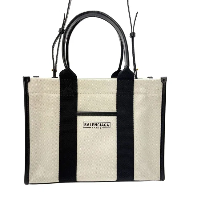 Balenciaga Small Tote Bag Canvas Leather White Black in Black Canvas from The Reluxe
