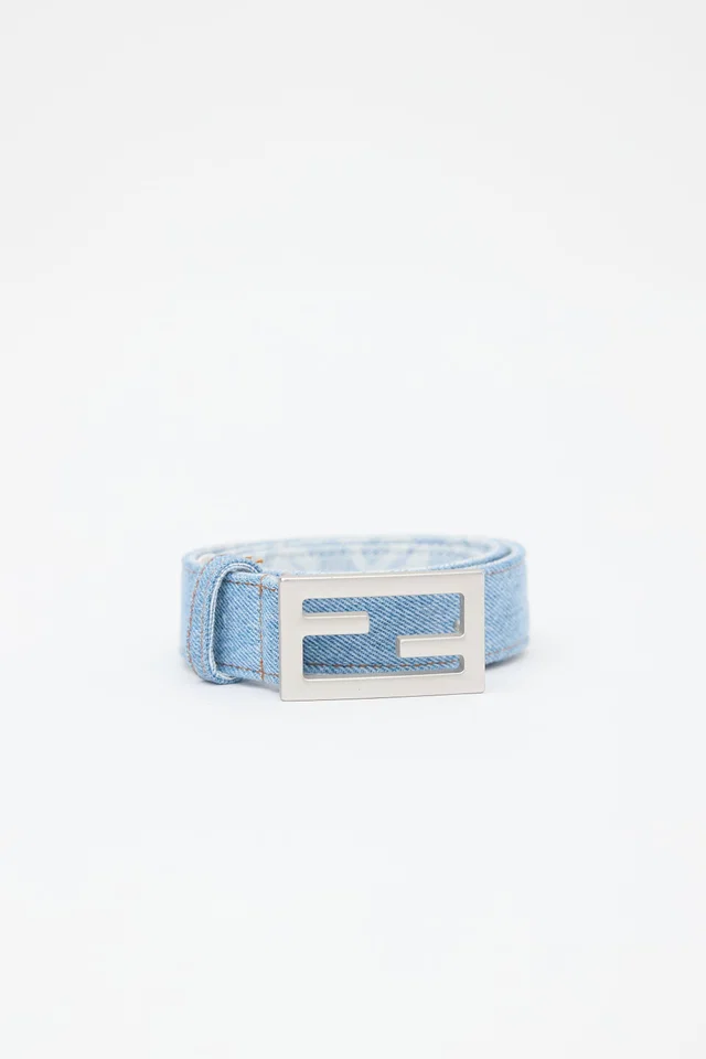 Fendi Denim FF Logo Belt in Denim from VSP Consignment