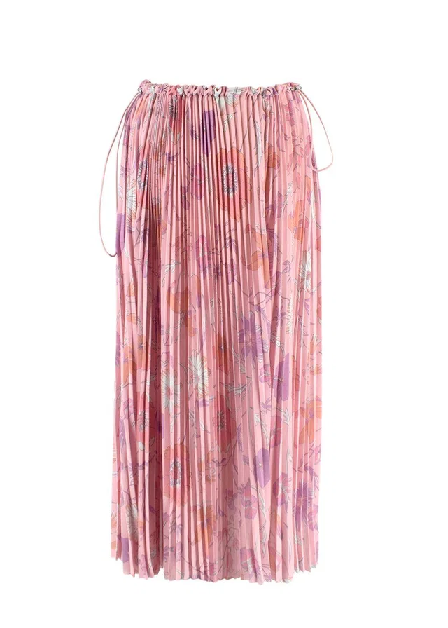 Balenciaga Pink Floral Pleated Skirt with Drawstring Waist Detail in Pink from HEWI