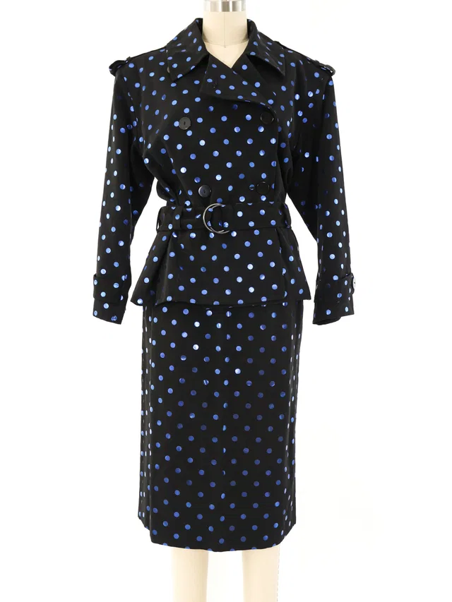 Saint Laurent Metallic Polka Dot Twill Skirt Ensemble from Arcade Vintage