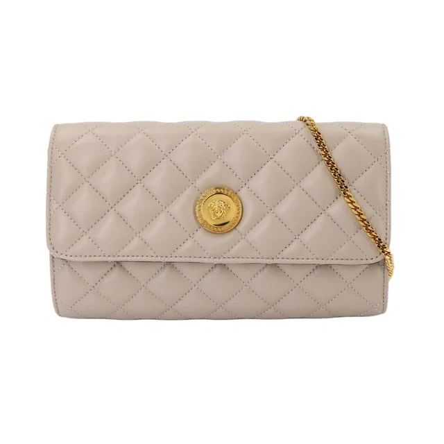 Versace Medusa Quilted Shoulder Bag Leather Beige Gold in Beige Leather from The Reluxe