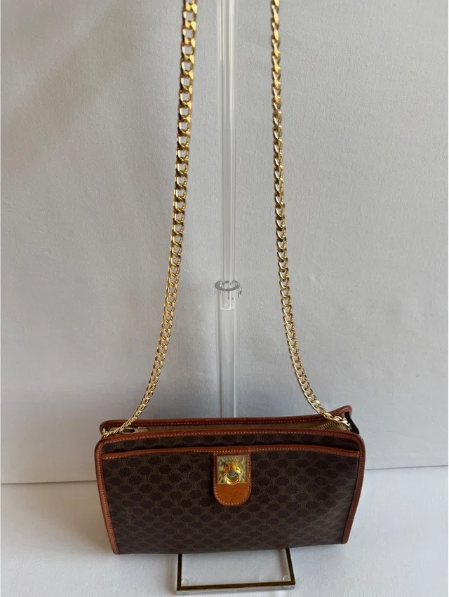 Celine Macadam Chain Clutch Shoulder Bag Brown Pvc Leather Italy Coa in brown|red Leather from Poshmark