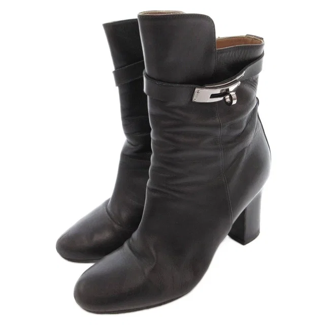 Hermès Saint Germain Kelly Short Boots Leather Side Zip Black YJ 38.5 in Black Leather from The Reluxe