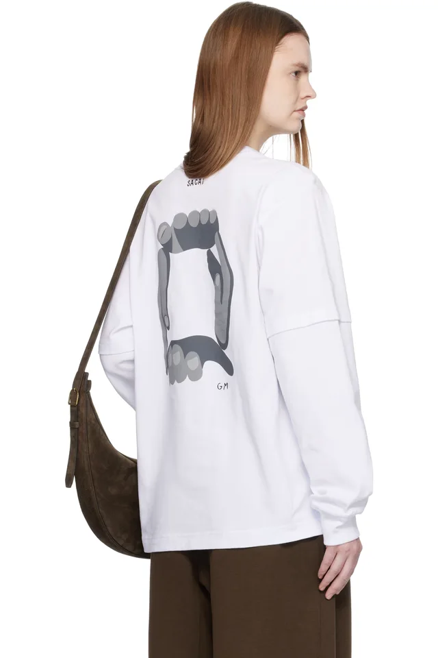 White 'geoff sacai' Print L/S T-shirt, photo 3 of 4 from SSENSE