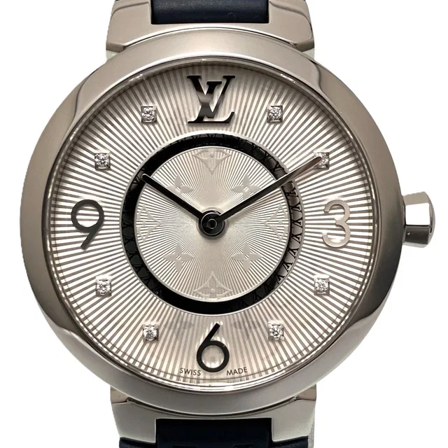 Louis Vuitton Tambour Watch SS Rubber Quartz Silver Dial in Silver from The Reluxe