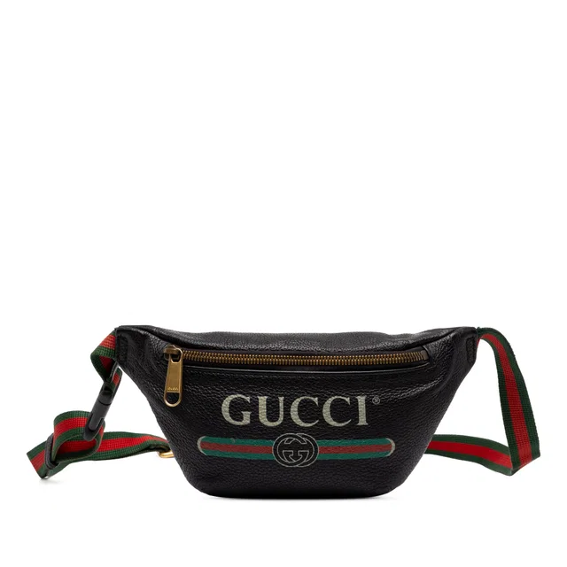 Black Gucci Small Grained Calfskin Web Logo Belt Bag in Black Caviar leather from Designer Revival