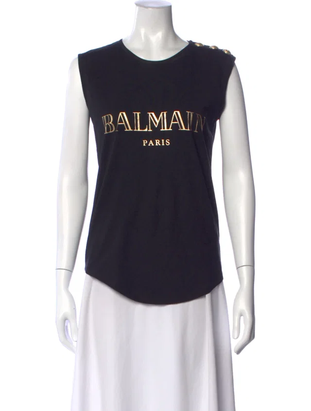 Balmain Graphic Print Crew Neck T-Shirt in black from The RealReal