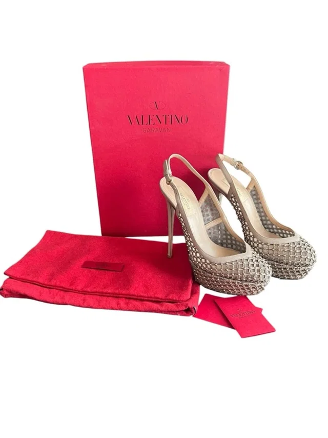 Valentino Garavani Women’s Rockstud Neutrals Lattice Mesh Studded Beige Heels 37 in neutral|pink|brown from Poshmark