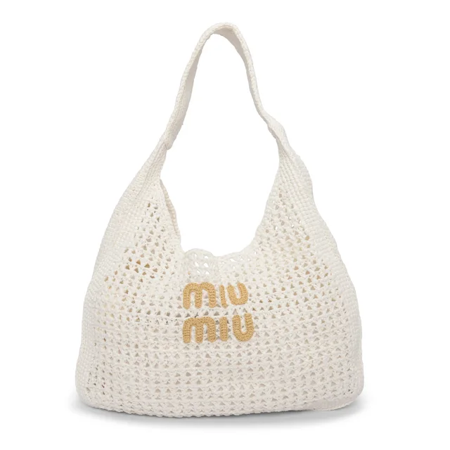 Miu Miu Woven Hobo Tote Bag in White Woven leather from Blue Spinach