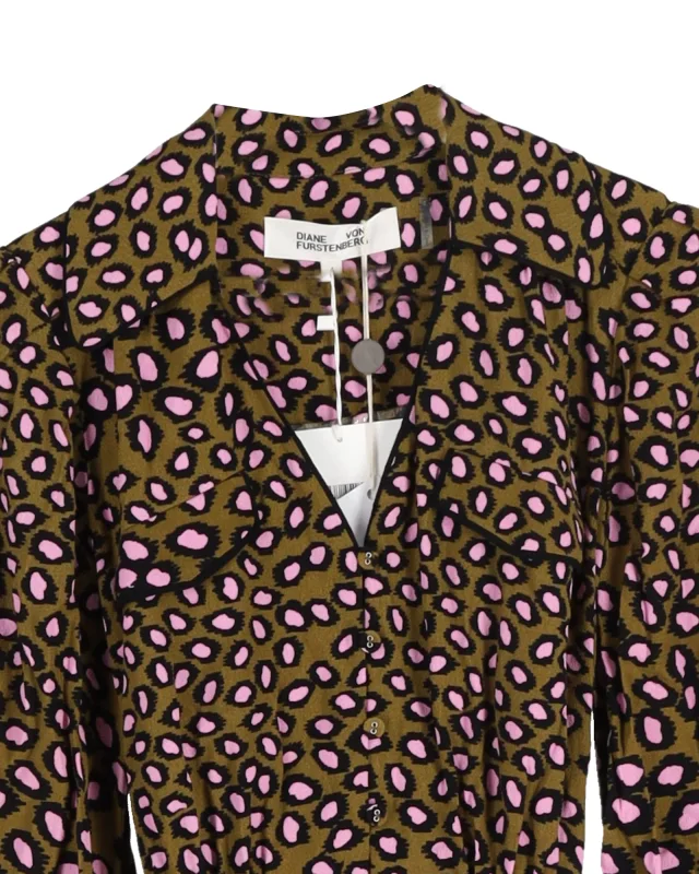 Diane von Furstenberg Ella Wrap-Effect Leopard Print Playsuit in Multicolor Viscose, photo 2 of 3 from ShopSimon