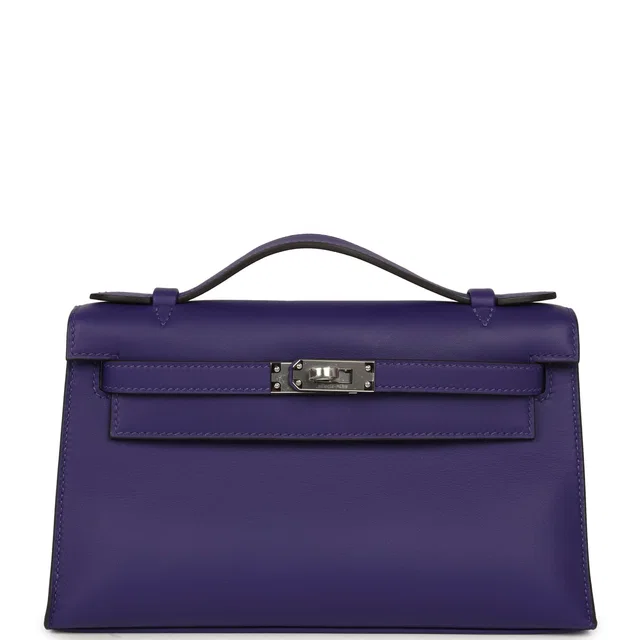 Hermès Kelly Pochette Purple Swift Palladium Hardware in Purple Swift leather from Madison Avenue Couture
