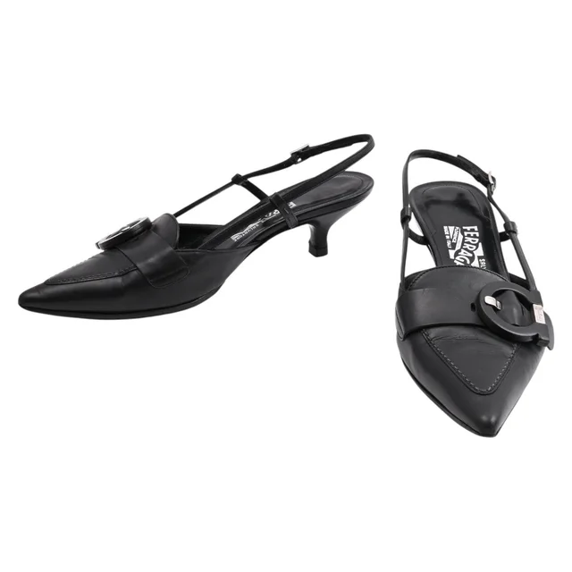 Ferragamo Gancini Mules #6 Black in Black Leather from VINTAGE QOO TOKYO, photo 2 of 2