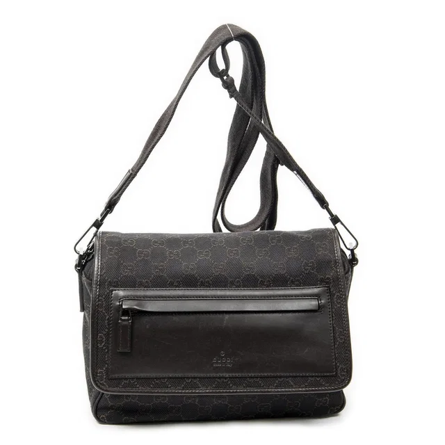 Gucci Front Pocket Flap Bag Crossbody Dark Brown GG Denim Canvas in Brown Canvas from The Reluxe