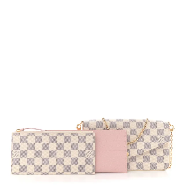 Louis Vuitton Damier Azur Pochette Felicie Chain Wallet Rose Ballerine in Pink Coated canvas from FASHIONPHILE, photo 3 of 12