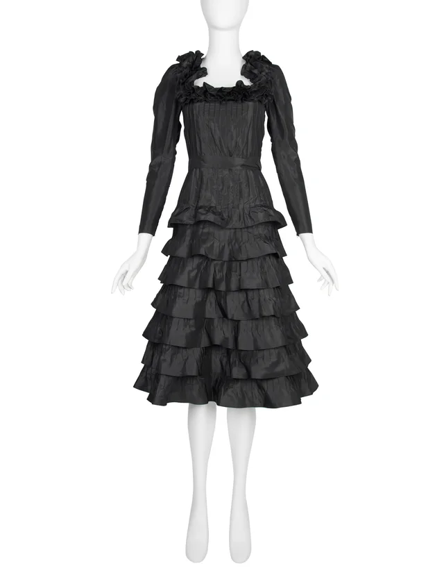 Saint Laurent Haute Couture Vintage AW 1971 Black Silk Taffeta Ruffled Dress in Black Silk from Amarcord Vintage Fashion