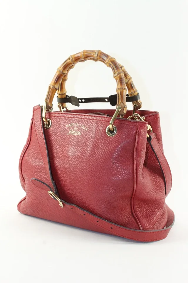 Gucci Dark Red Bambooo Shooper Tote Leather Medium 2way in Red Leather from Bagriculture
