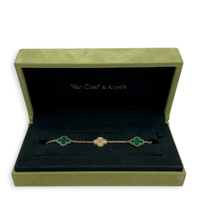 Van Cleef & Arpels (PSPM) Vintage Alhambra, 5 Motifs Bracelet in Green in Green from LuxLexicon, photo 3 of 3