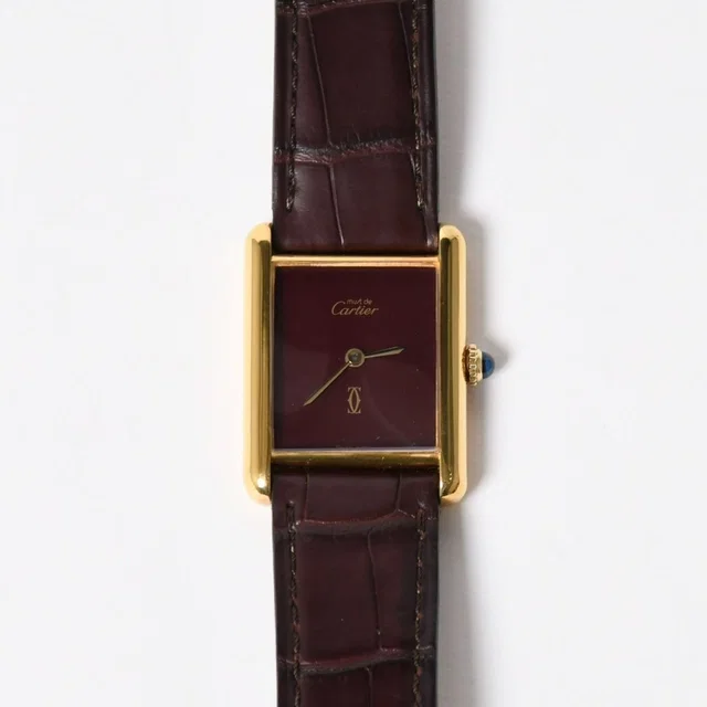 Cartier Tank LM Vermeil Must LM Watch Leather Bordeaux Dial Manual Wind in Burgundy Leather from The Reluxe