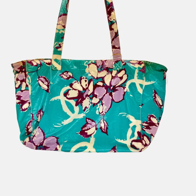 Chanel Green Floral CC Logo Tote in Green from SparklesnDreams