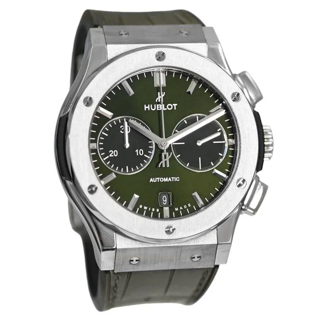 Hublot Classic Fusion Chronograph Green Sunray Dial Mens Watch 521.NX.8970.LR in green|black Satin from Jomashop.com