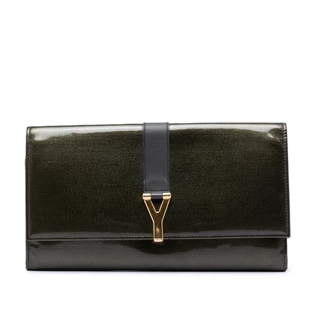 Green Saint Laurent Patent Chyc Ligne Travel Wallet in Green Patent leather from Designer Revival