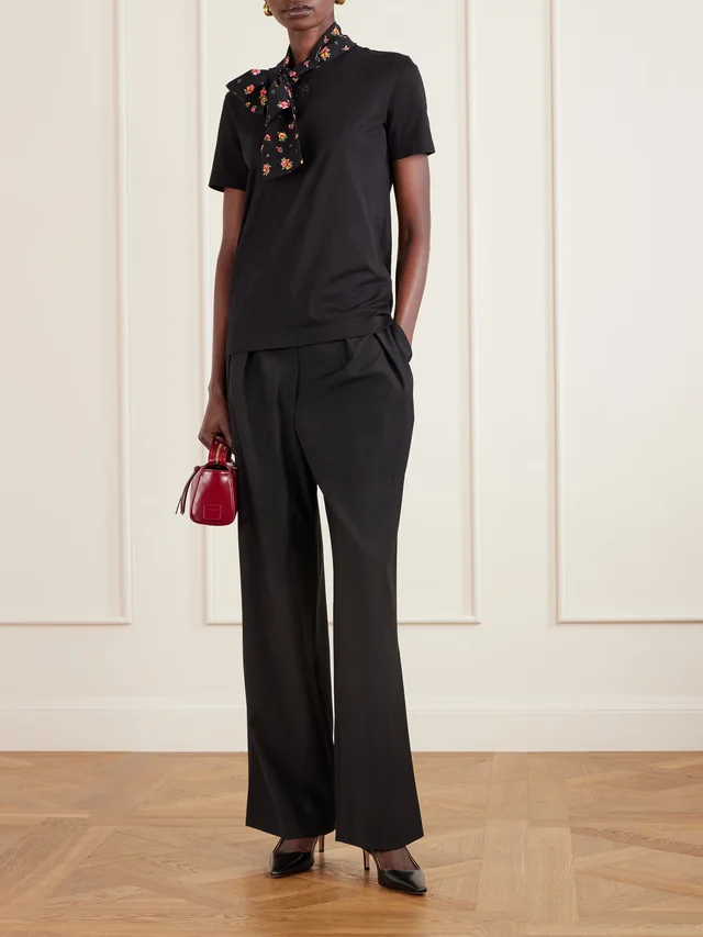 DOLCE&GABBANA Scarf-detailed satin-trimmed cotton-blend jersey T-shirt in Black, photo 2 of 2 from NET-A-PORTER (Canada)