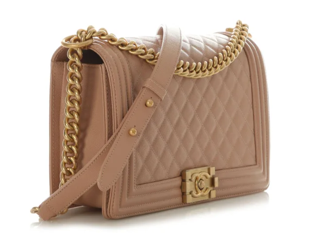 Chanel New Medium Beige Quilted Caviar Boy Bag in Beige Caviar leather from Ann's Fabulous Finds, photo 6 of 10