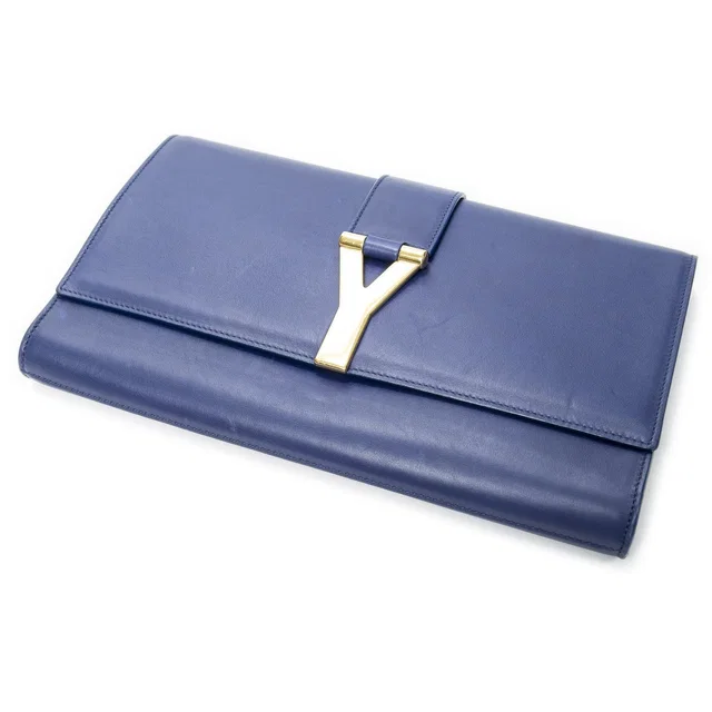 Saint Laurent Line Clutch Royal Blue Calfskin Leather in Blue Calfskin from The Reluxe