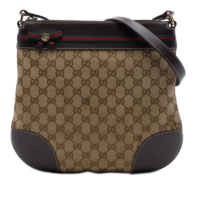 Beige Gucci GG Canvas Web Mayfair Crossbody in Beige Canvas from Designer Revival