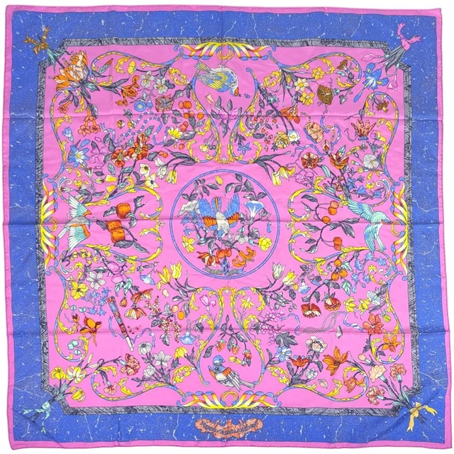 Hermès Carre 90 Pierres D' Orient Et Occident Oriental Stone and Western Purple Pink Multicolor in Pink Silk from The Reluxe