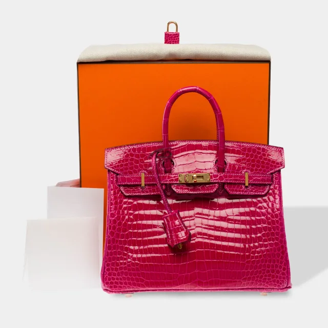 Sac Hermes Birkin 25 En Cuirs Exotiques Rose - 103600 Mexico Handbag in Pink Crocodile from HEWI, photo 2 of 8