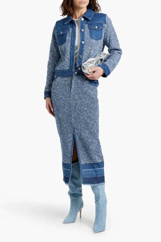 Simkhai Baylin Denim-Paneled Bouclé-Knit Jacket, photo 2 of 4 from THE OUTNET