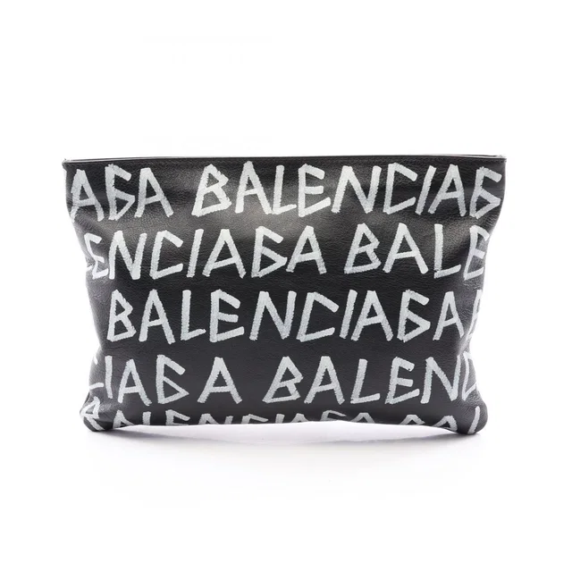 Balenciaga Clutch Graffiti Black White Leather in Black Leather from The Reluxe
