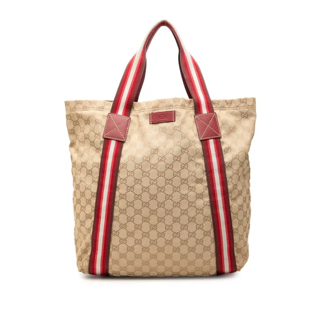 Beige Gucci GG Canvas Web Tote in Beige Canvas from Designer Revival