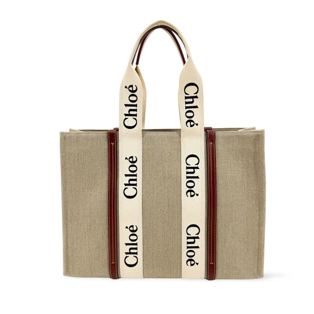 Chloé with Leather Medium Woody Tote in Brown Canvas from Blue Spinach