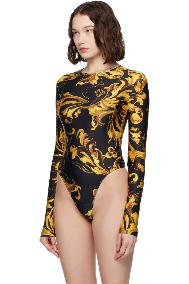 Versace Jeans Couture Black & Gold Lycra Bodysuit, photo 4 of 5 from SSENSE