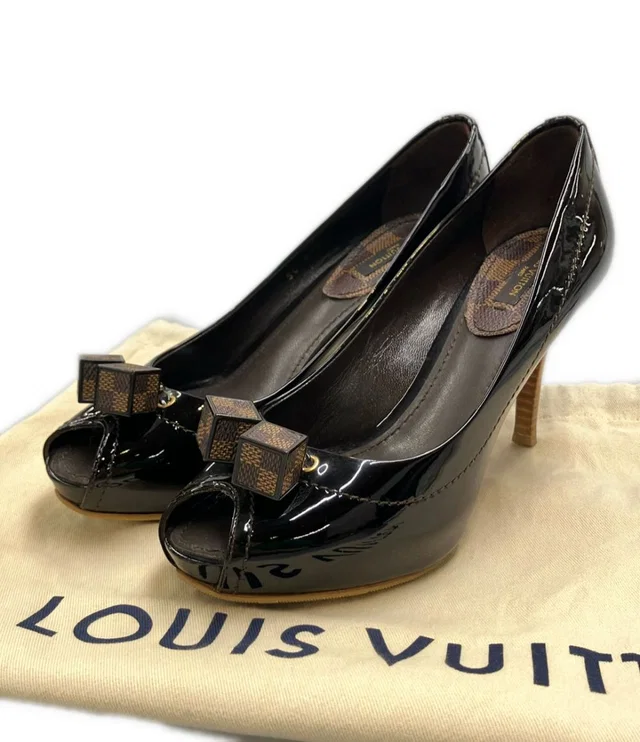 Louis Vuitton Damier Open Patent Pumps SC Heel 36.5 in Patent leather from The Reluxe