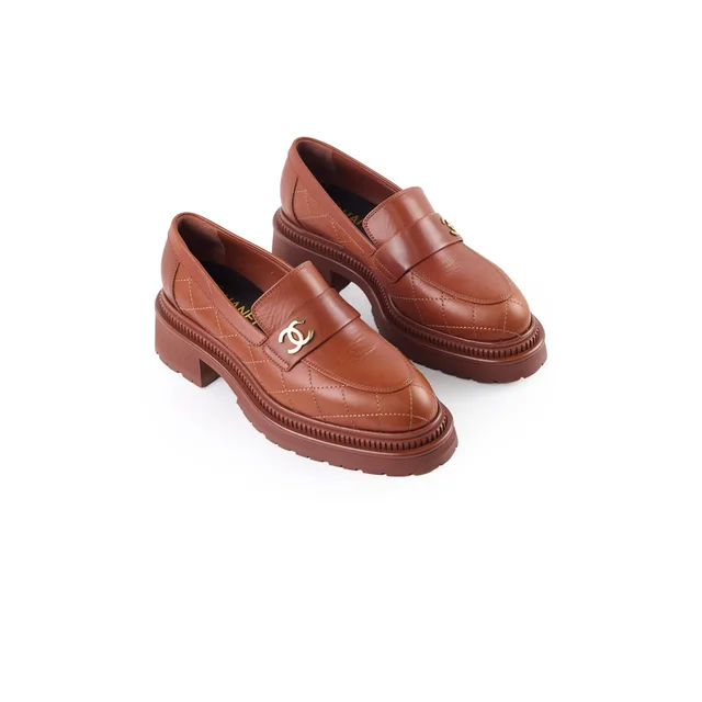 Chanel Light Brown Calfskin Loafers Womens 38.5 in Brown Calfskin from The Purse Affair