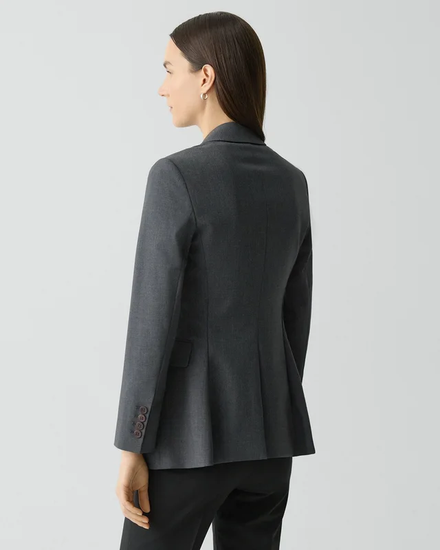 Theory Etiennette Blazer in Good Wool in CHARCOAL MELANGE 96% Wool, 4% Elastane, photo 3 of 12 from Theory