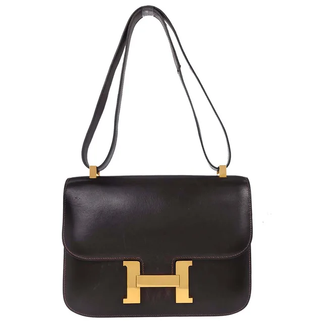 Hermès Chocolat Box Calf Constance 23 Shoulder Bag in Box leather from AMORE Vintage Tokyo