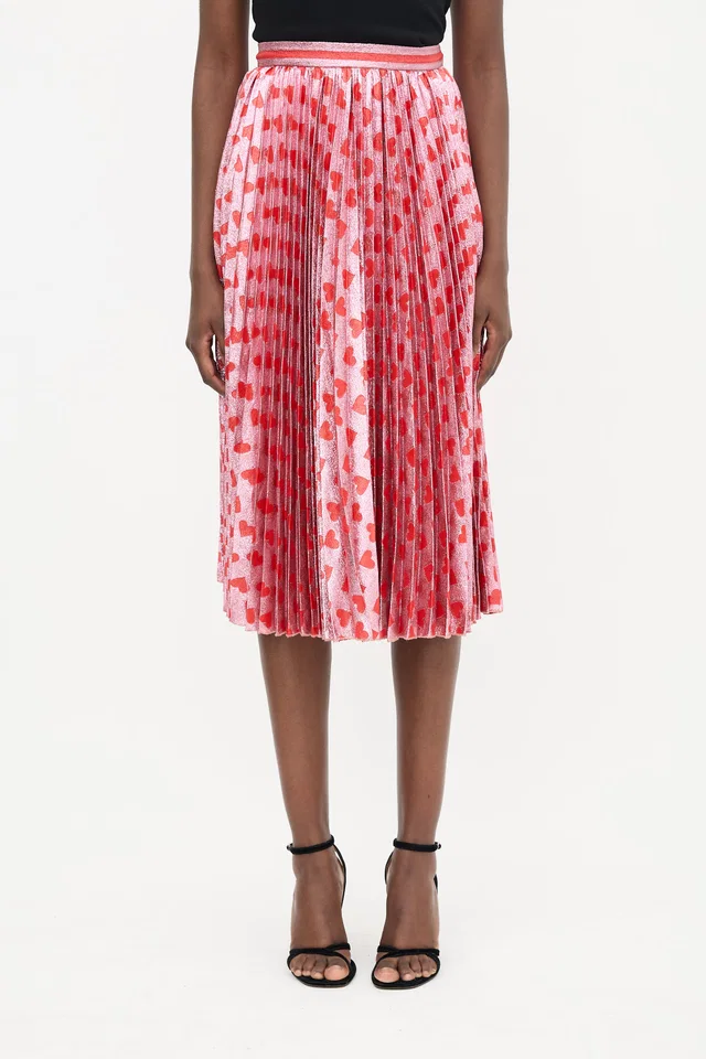 Gucci 2016 Metallic Jacquard Pleat Skirt in Silk from VSP Consignment