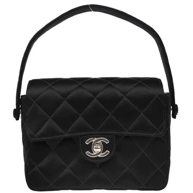 Chanel 1996-1997 Black Satin Mini Classic Square Flap Handbag in Black Satin from AMORE Vintage Tokyo
